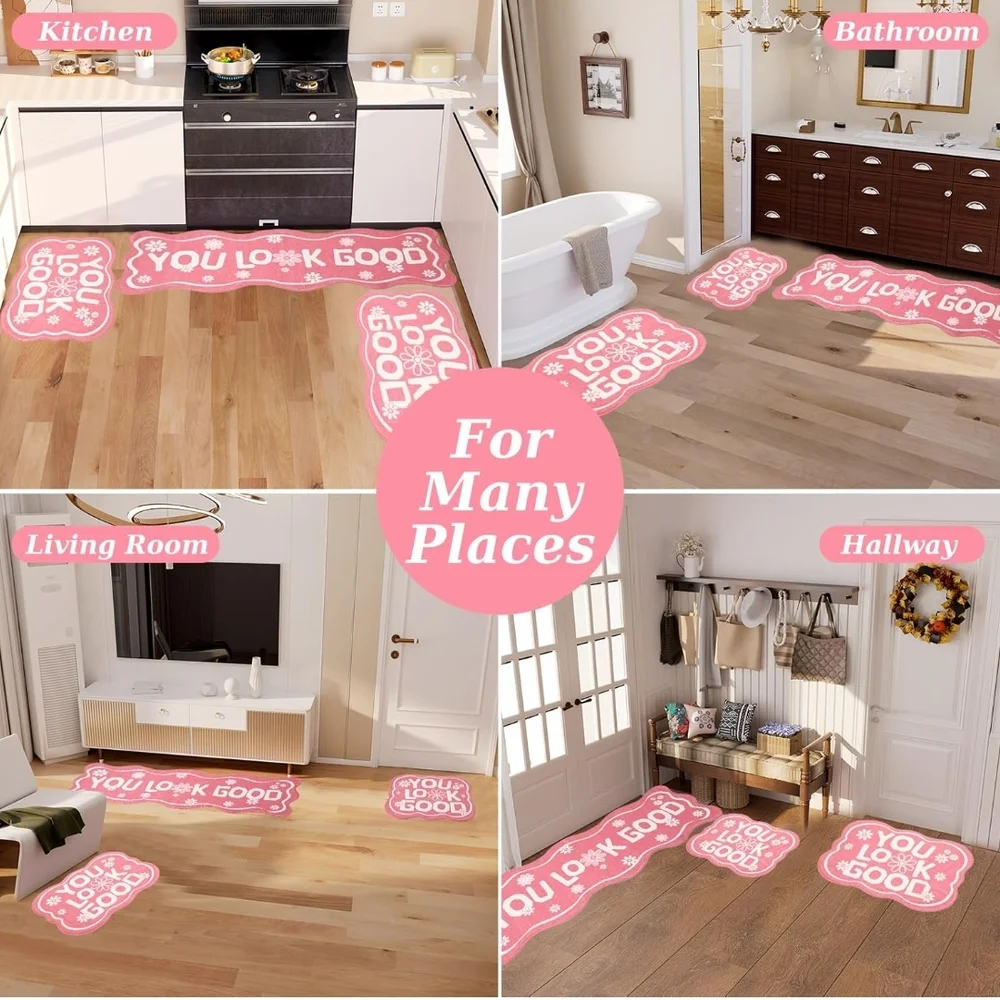 Pink Bathroom Rug Set - 'You Look Good' Design